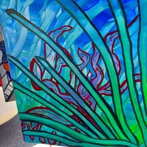 Acrylic painting blacklight reactive and  uv sprayed on protection clear